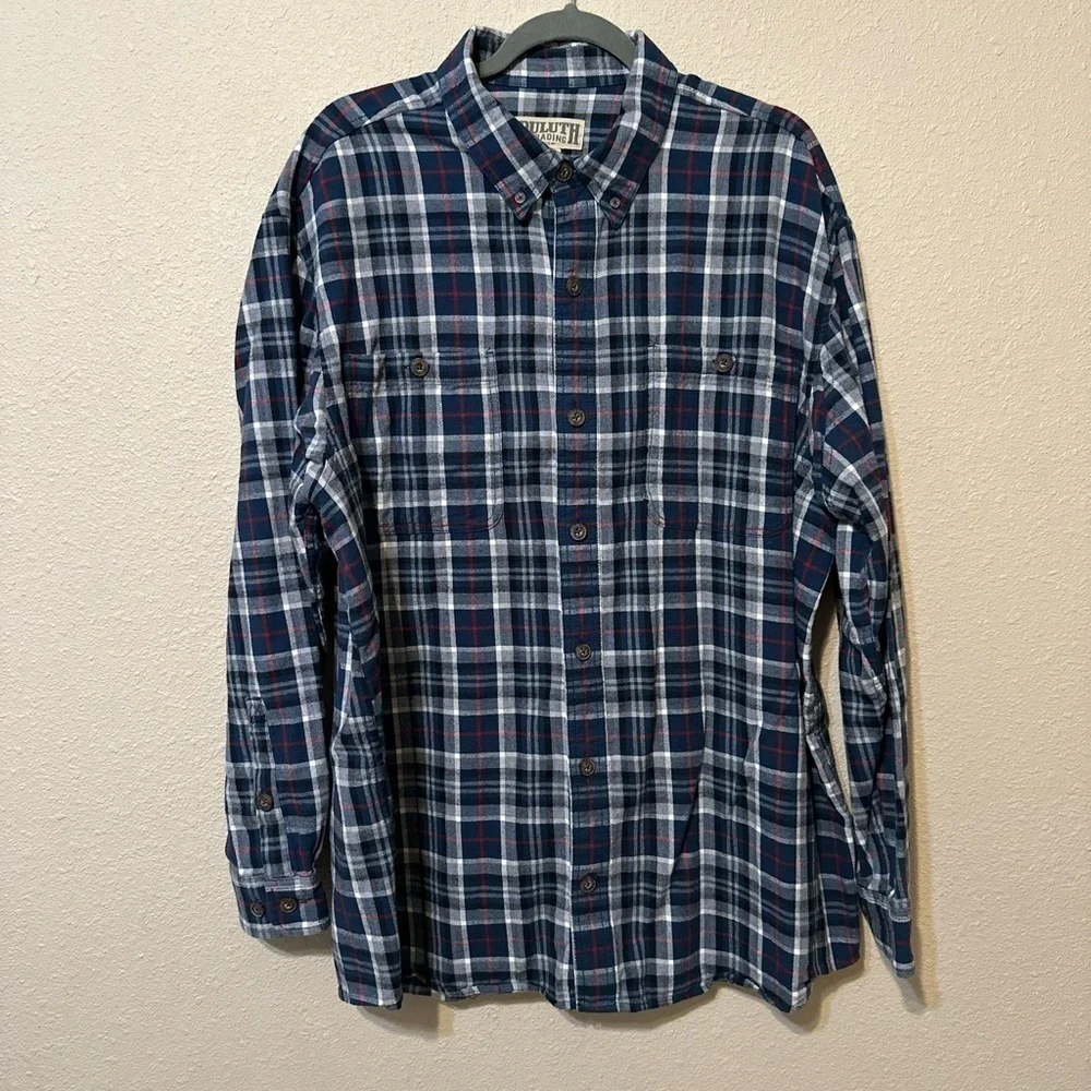 Duluth Trading Co Plaid Blue Red White Button Down Long Sleeve Shirt Size XL - Picture 1 of 7